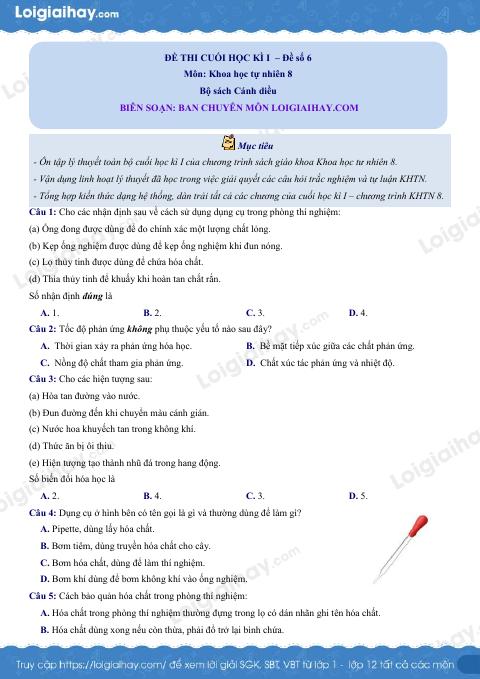 Đề thi học kì 1 KHTN 8 Cánh diều - Đề số 6